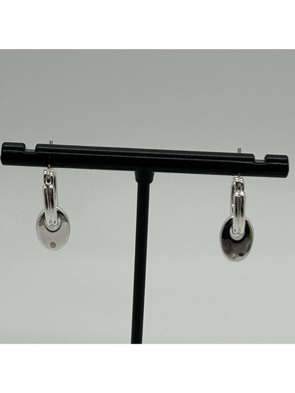 Chaps Silver Tone Hoop Small Dangle Charm Disc Coin Drop Pierced Modern - Picture 4 of 14